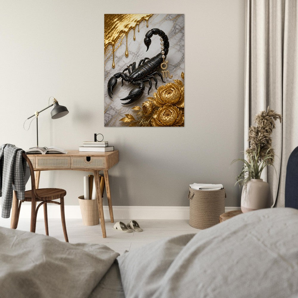 Scorpio Zodiac Scorpion Poster, Gold Wall Art, Zodiac Gift for Him, Danish Art Studio
