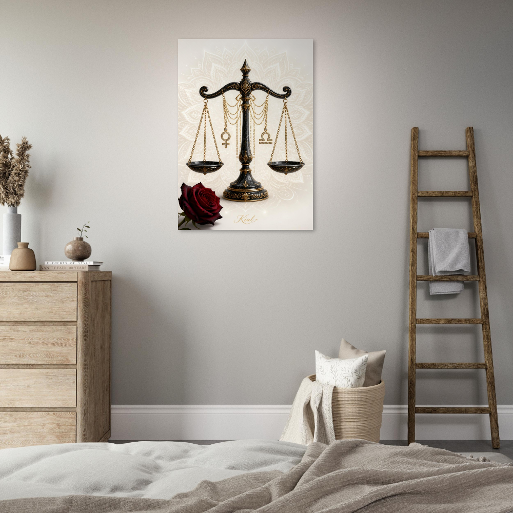 Libra Zodiac Scales Poster, Gold Wall Art, Astrology Canvas, Scales Portrait, Zodiac Gift for Her, Danish Art Studio