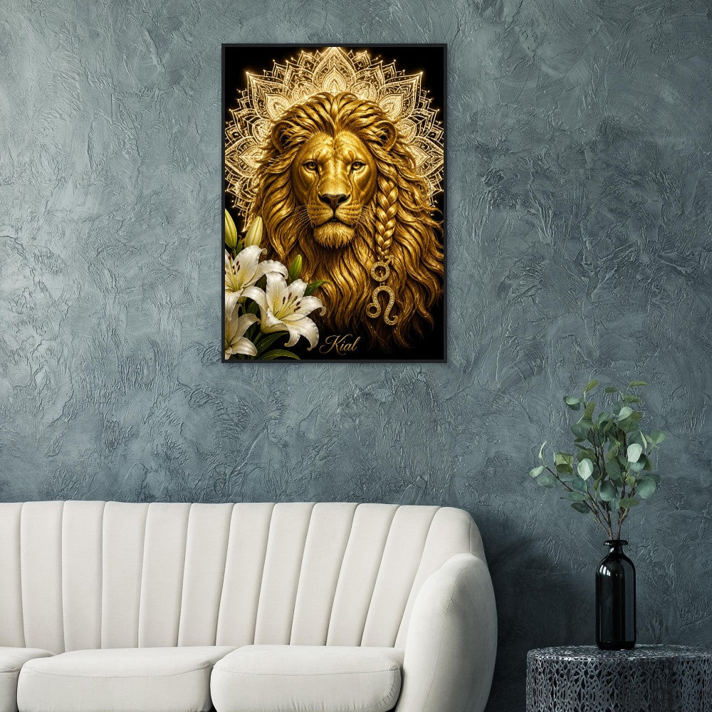 Leo Zodiac Lion Poster, Gold Wall Art, Astrology Canvas, Lion Portrait, Zodiac Gift for Him, Danish Art Studio