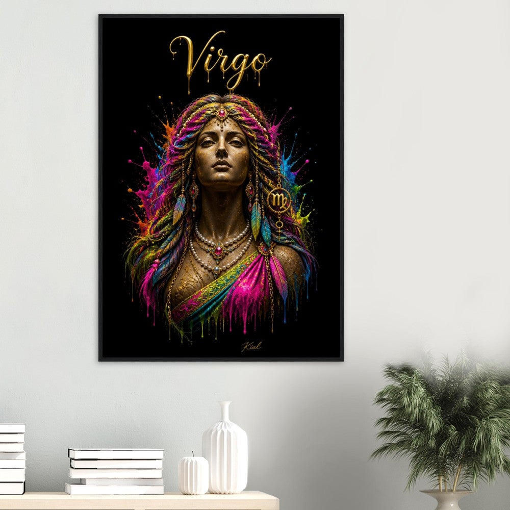 Virgo Neon Zodiac Maiden Poster, Colorful Wall Art, Artistic Astrology Canvas, Zodiac Gift for Her, Danish Art Studio