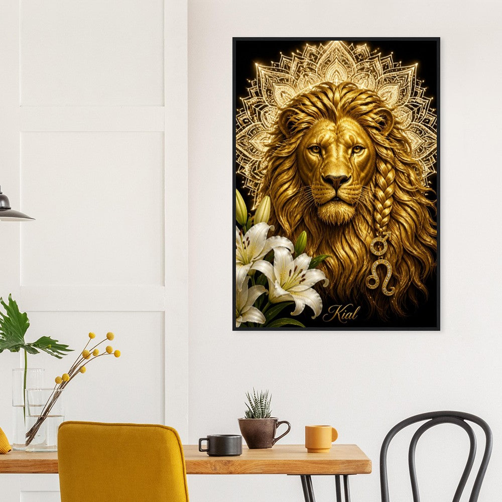 Leo Zodiac Lion Poster, Gold Wall Art, Astrology Canvas, Lion Portrait, Zodiac Gift for Him, Danish Art Studio