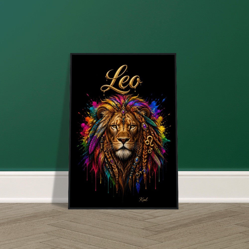 Leo Neon Zodiac Lion Poster, Colorful Wall Art, Artistic Astrology Canvas, Zodiac Gift for Him, Danish Art Studio