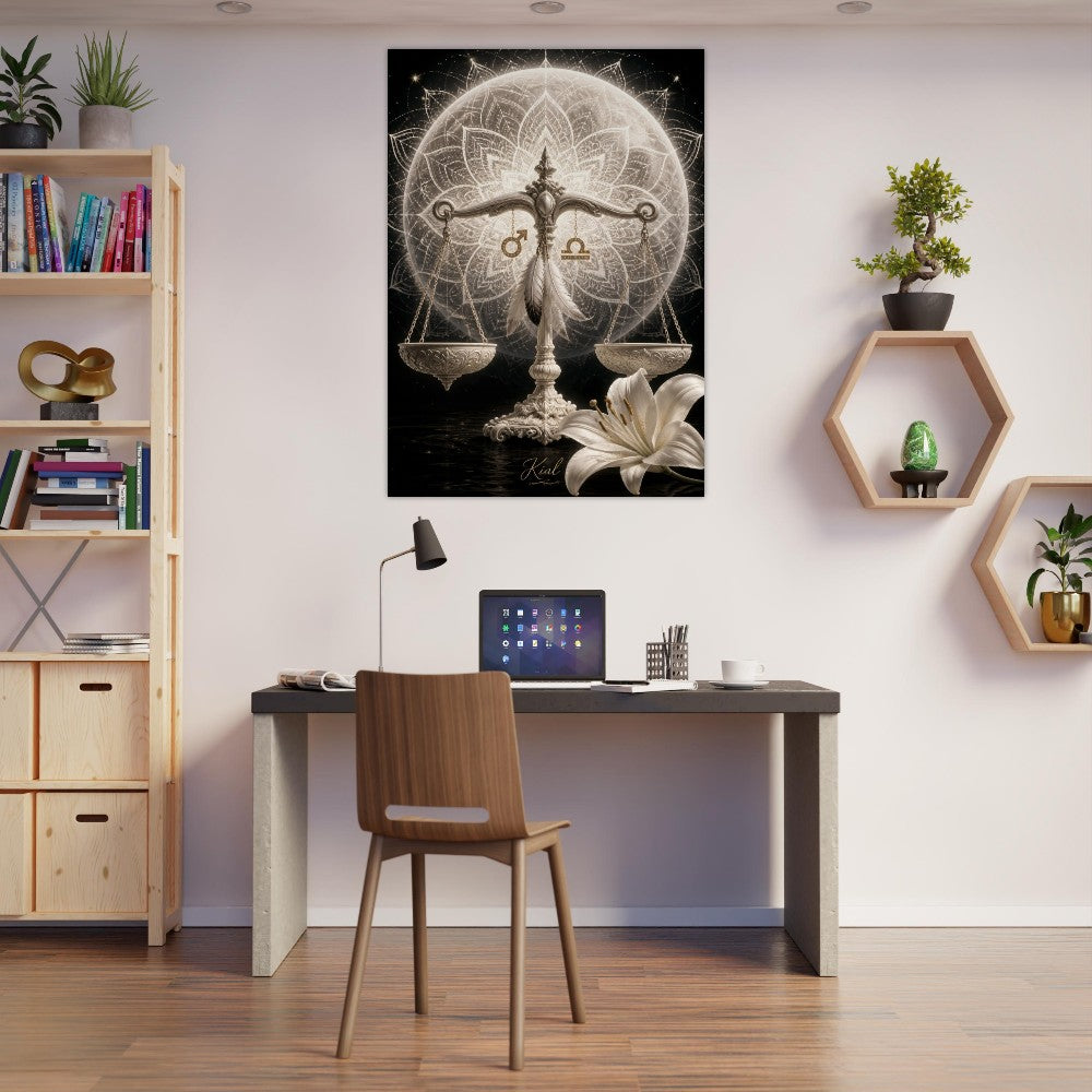 Libra Zodiac Scales Poster, Gold Wall Art, Astrology Canvas, Scales Portrait, Zodiac Gift for Him, Danish Art Studio