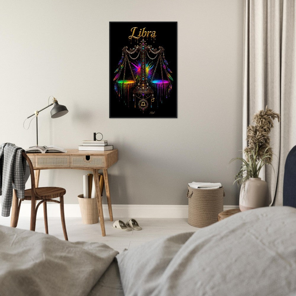 Libra Neon Zodiac Scales Poster, Colorful Wall Art, Artistic Astrology Canvas, Zodiac Gift for Him, Danish Art Studio