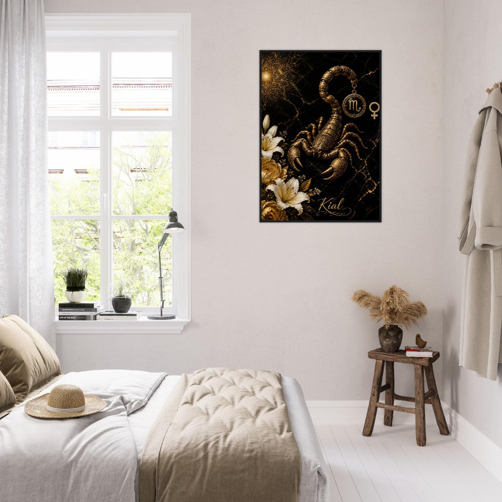 Scorpio Zodiac Scorpion Poster, Gold Wall Art, Zodiac Gift for Her, Danish Art Studio