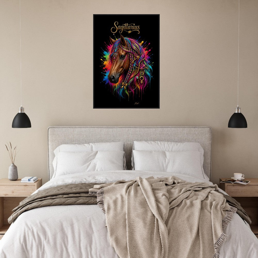 Sagittarius Neon Zodiac Horse Poster, Colorful Wall Art, Zodiac Gift for Her, Danish Art Studio