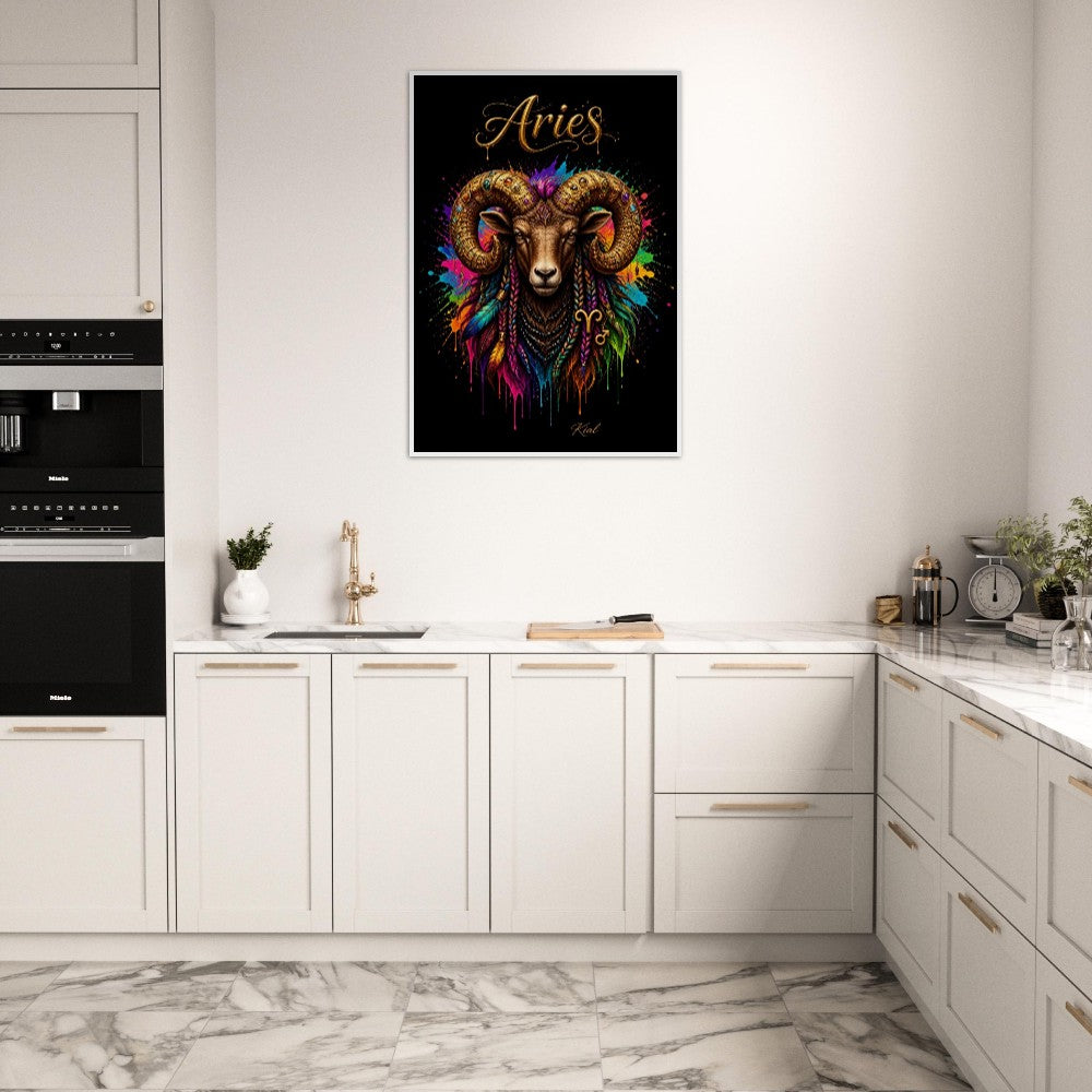 Widder Neon Tierkreis Poster, Bunte Wandkunst, Künstlerische Astrologie Leinwand, Tierkreis Geschenk für Ihn, Danish Art Studio