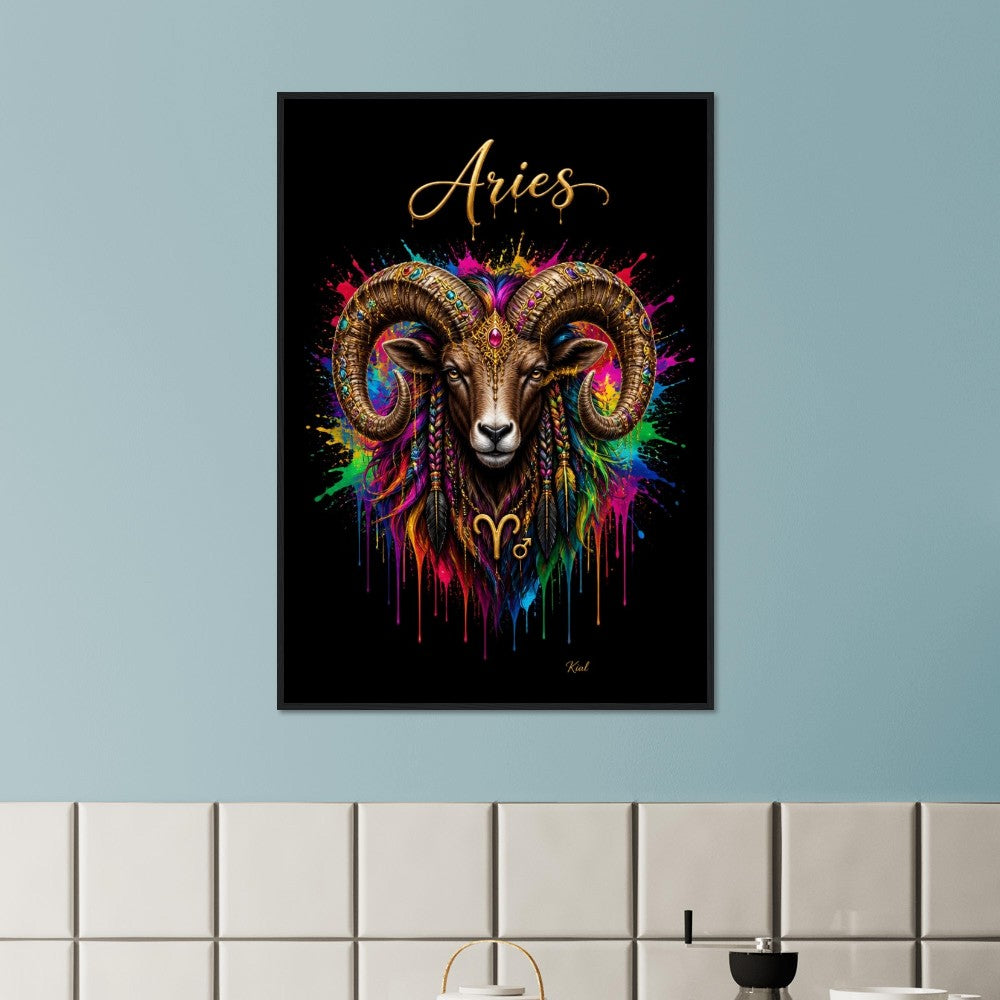 Vædderen Neon Stjernetegn Vædder Plakat, Farverig Vægkunst, Kunstnerisk Astrologi Lærred, Stjernetegnsgave til Ham, Dansk Kunststudie