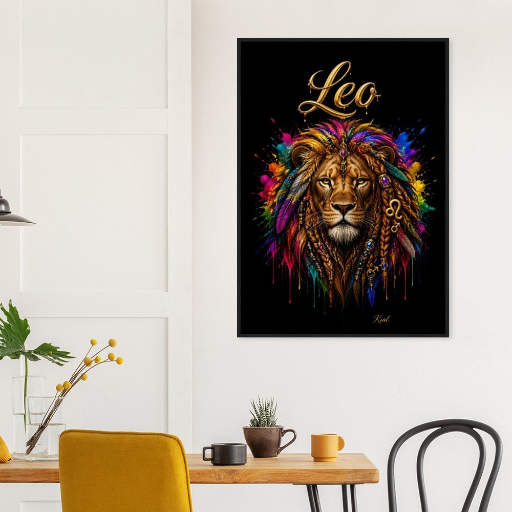 Leo Neon Zodiac Lion Poster, Colorful Wall Art, Artistic Astrology Canvas, Zodiac Gift for Him, Danish Art Studio