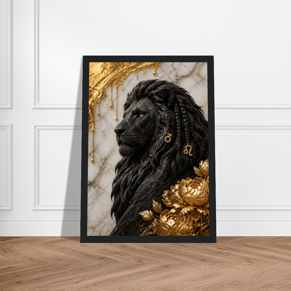 Leo Zodiac Lion Poster, Gold Wall Art, Astrology Canvas, Lion Portrait, Zodiac Gift for Him, Danish Art Studio