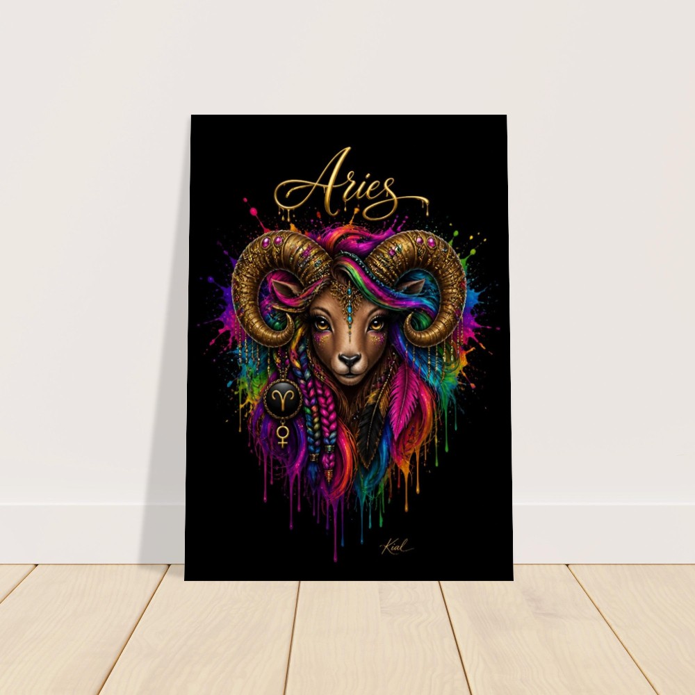 Vædderen Neon Stjernetegn Plakat, Farverig Vægkunst, Kunstnerisk Astrologi Lærred, Stjernetegnsgave til Hende, Danish Art Studio