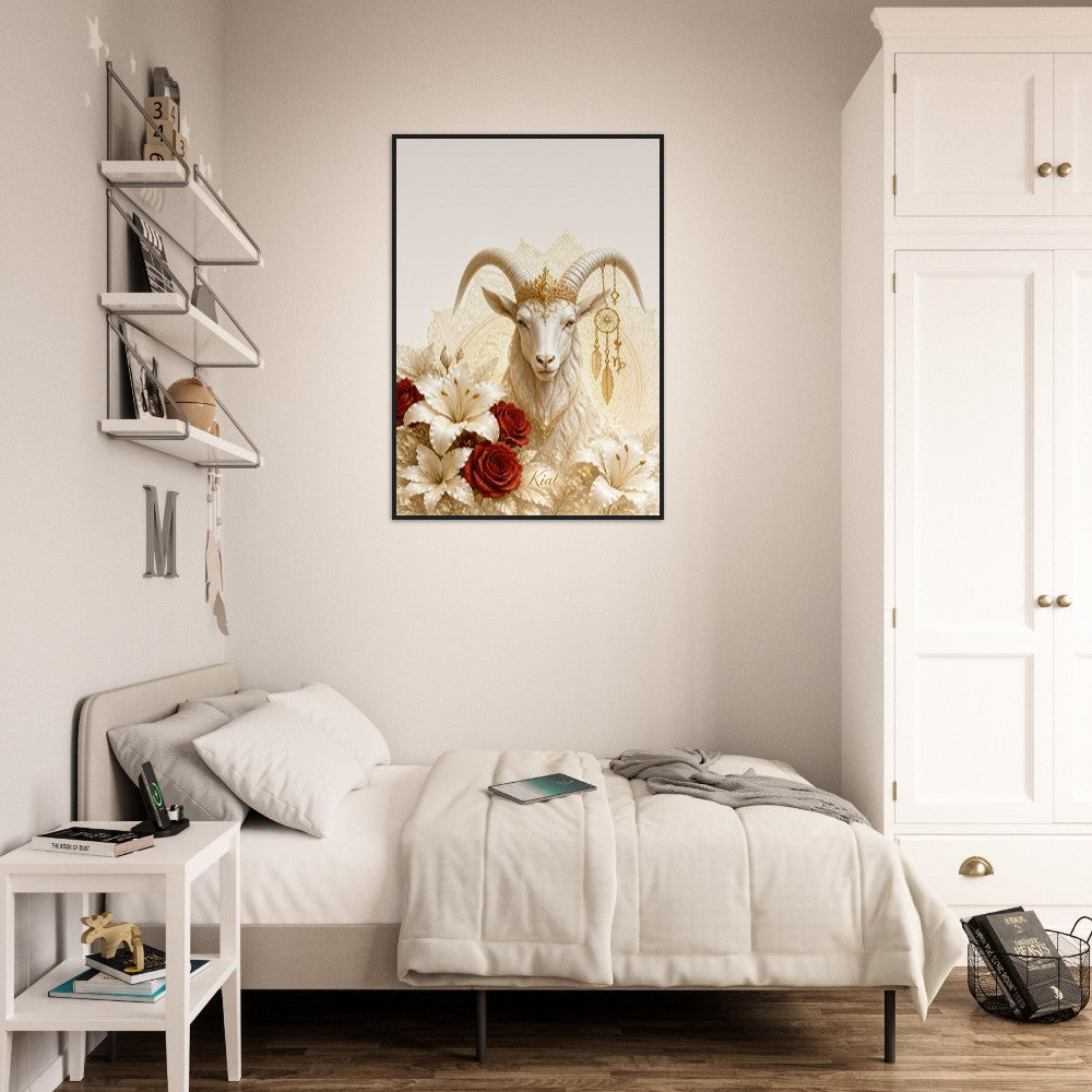 Capricorn Zodiac Goat Poster, Gold Wall Art, Astrology Canvas, Goat Portrait, Zodiac Gift for Her, Danish Art Studio