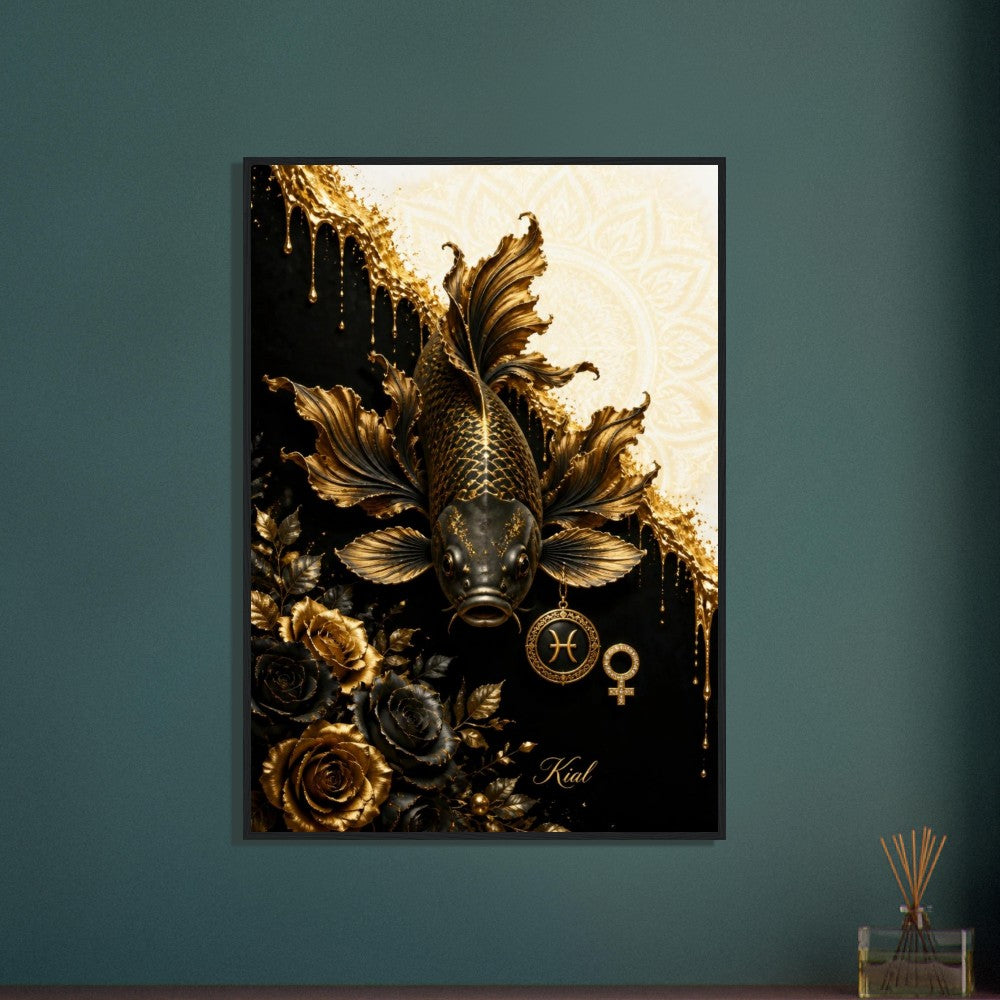 Pisces Zodiac Koi Poster, Gold Wall Art, Astrology Canvas, Koi Portrait, Zodiac Gift for Her, Danish Art Studio