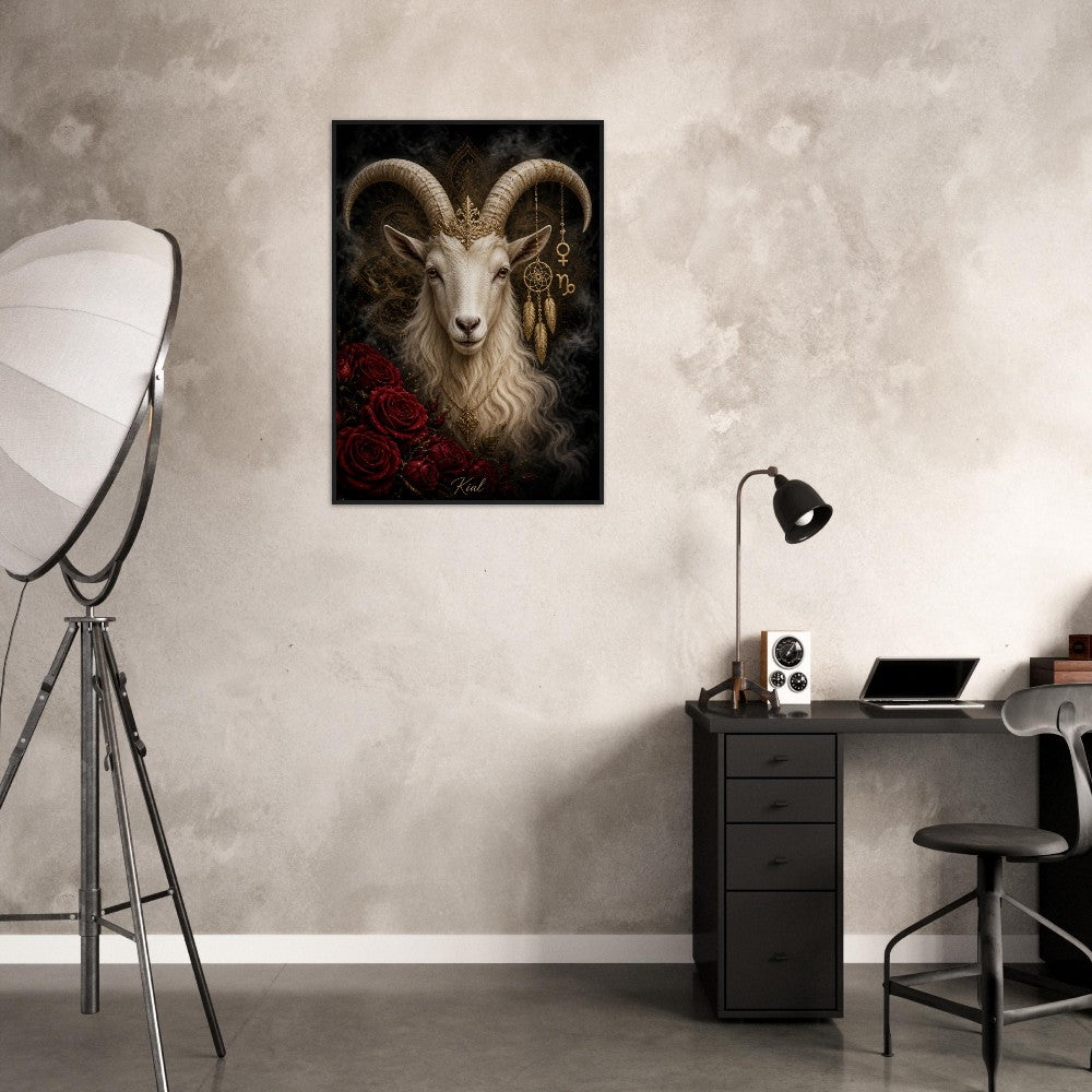 Capricorn Zodiac Goat Poster, Gold Wall Art, Astrology Canvas, Goat Portrait, Zodiac Gift for Her, Danish Art Studio