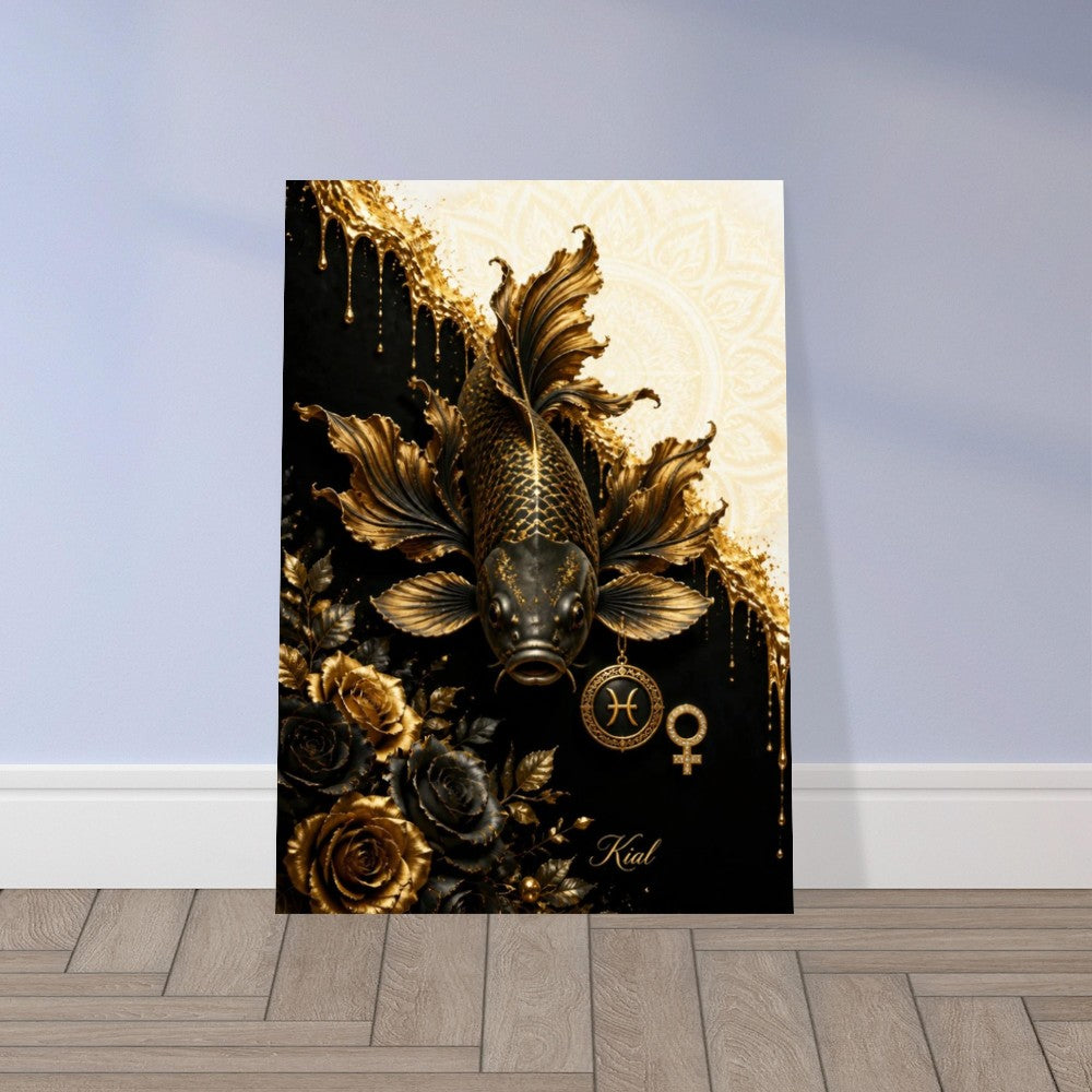Pisces Zodiac Koi Poster, Gold Wall Art, Astrology Canvas, Koi Portrait, Zodiac Gift for Her, Danish Art Studio