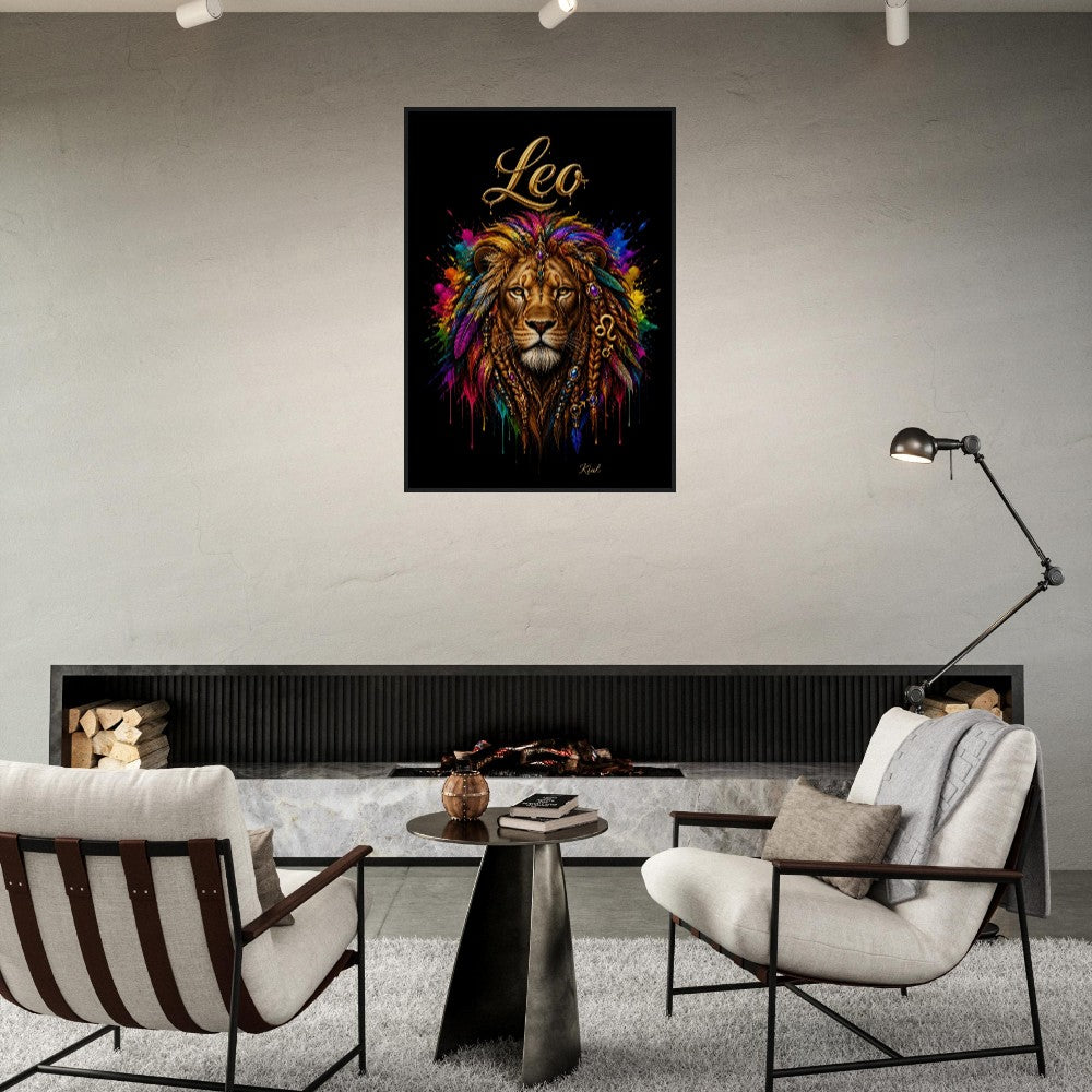 Leo Neon Zodiac Lion Poster, Colorful Wall Art, Artistic Astrology Canvas, Zodiac Gift for Him, Danish Art Studio