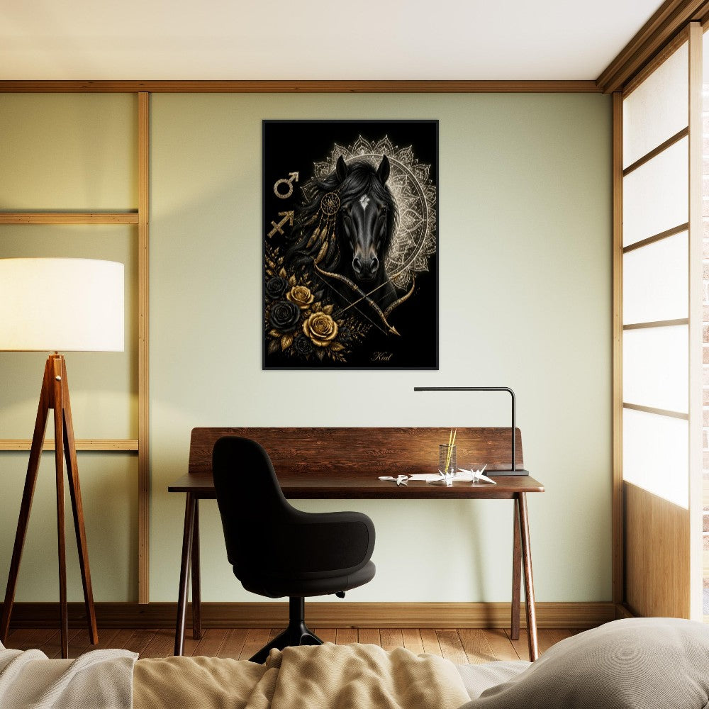 Sagittarius Zodiac Horse Poster, Gold Wall Art, Zodiac Gift for Him, Danish Art Studio
