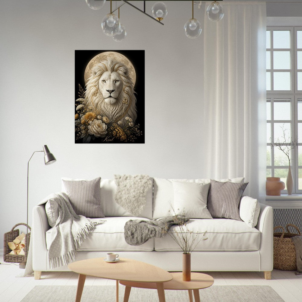 Leo Zodiac Lion Poster, Gold Wall Art, Astrology Canvas, Lion Portrait, Zodiac Gift for Him, Danish Art Studio