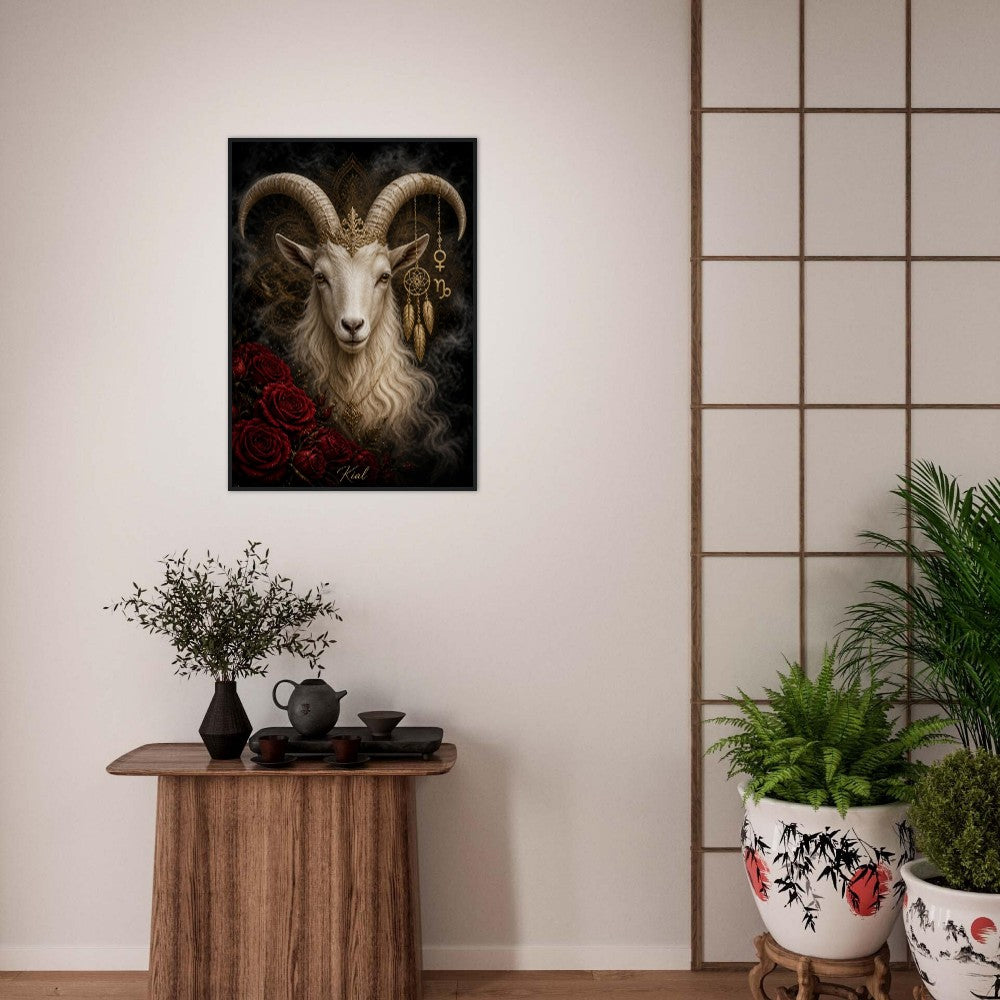 Capricorn Zodiac Goat Poster, Gold Wall Art, Astrology Canvas, Goat Portrait, Zodiac Gift for Her, Danish Art Studio