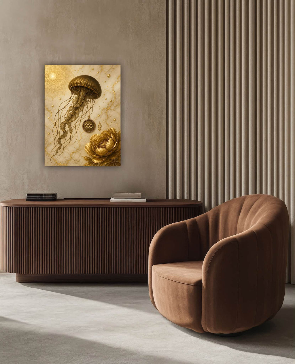 Aquarius Zodiac Jellyfish Poster, Gold Wall Art, Zodiac Gift for Her, Danish Art Studio
