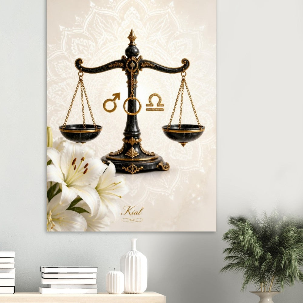 Libra Zodiac Scales Poster, Gold Wall Art, Astrology Canvas, Scales Portrait, Zodiac Gift for Him, Danish Art Studio