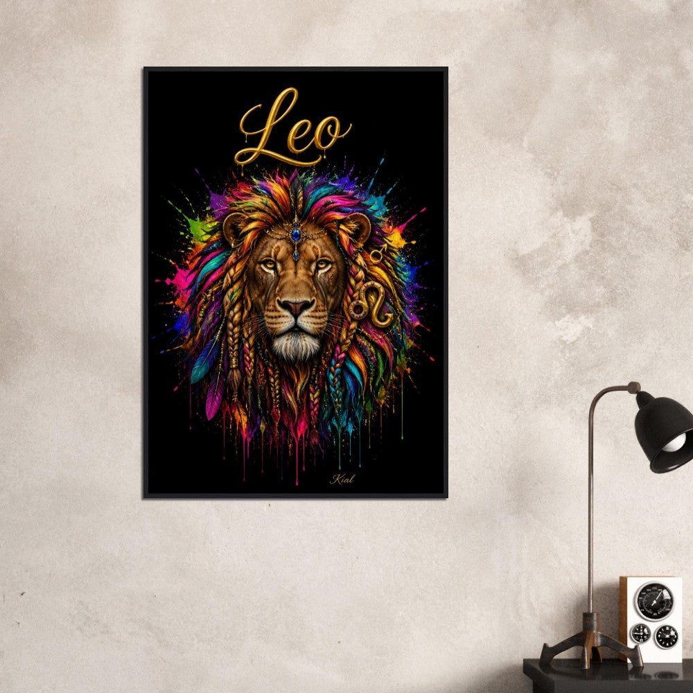 Leo Neon Zodiac Lion Poster, Colorful Wall Art, Artistic Astrology Canvas, Zodiac Gift for Him, Danish Art Studio