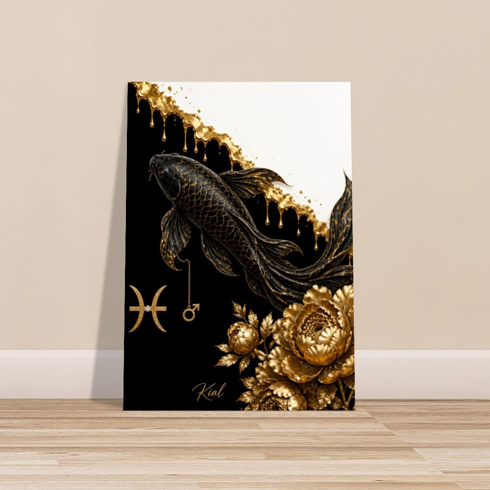 Pisces Zodiac Koi Poster, Gold Wall Art, Astrology Canvas, Koi Portrait, Zodiac Gift for Him, Danish Art Studio