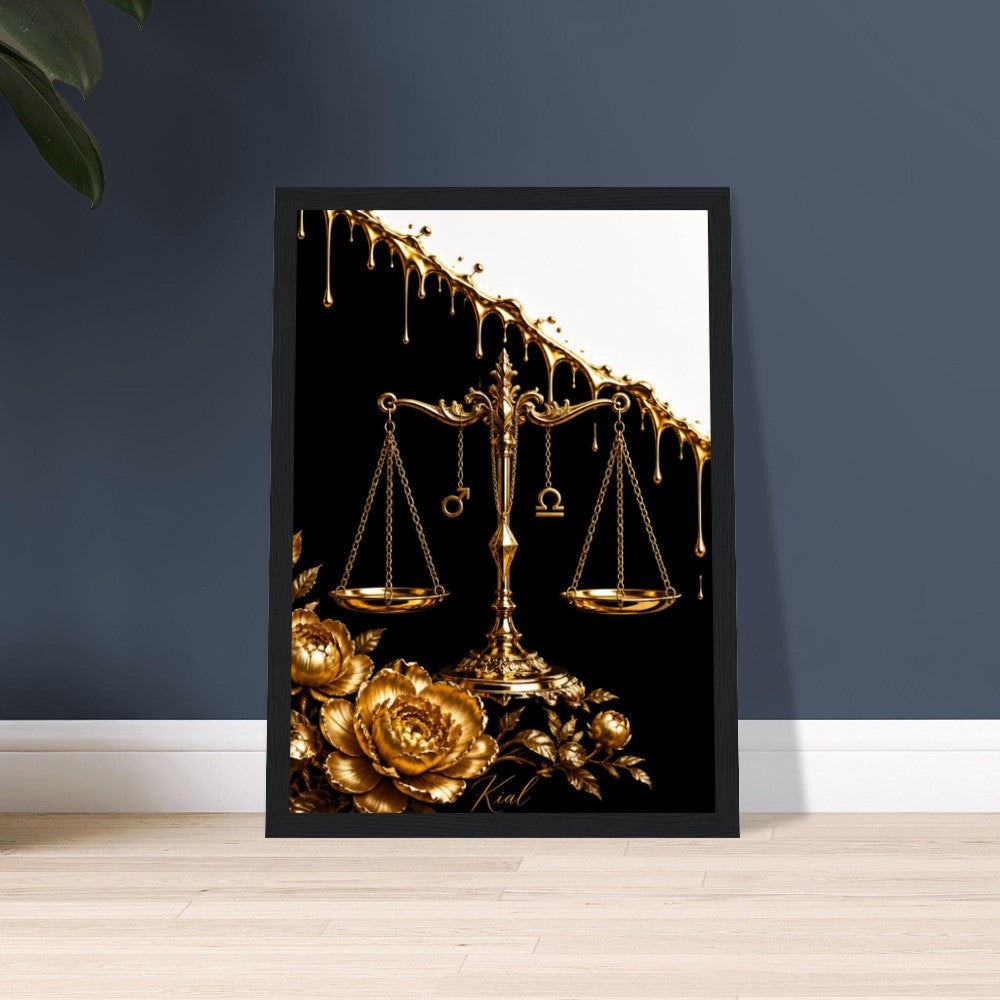 Libra Zodiac Scales Poster, Gold Wall Art, Astrology Canvas, Scales Portrait, Zodiac Gift for Him, Danish Art Studio