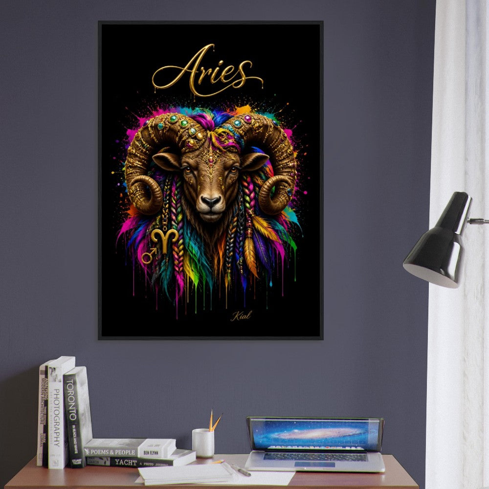 Aries Neon Zodiac Ram Poster, Colorful Wall Art, Artistic Astrology Canvas, Zodiac Gift for Him, Danish Art Studio