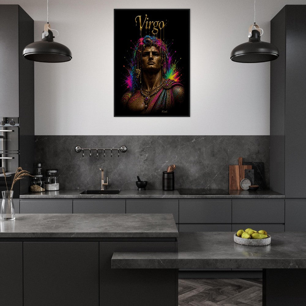 Virgo Neon Zodiac Maiden Poster, Colorful Wall Art, Artistic Astrology Canvas, Zodiac Gift for Him, Danish Art Studio