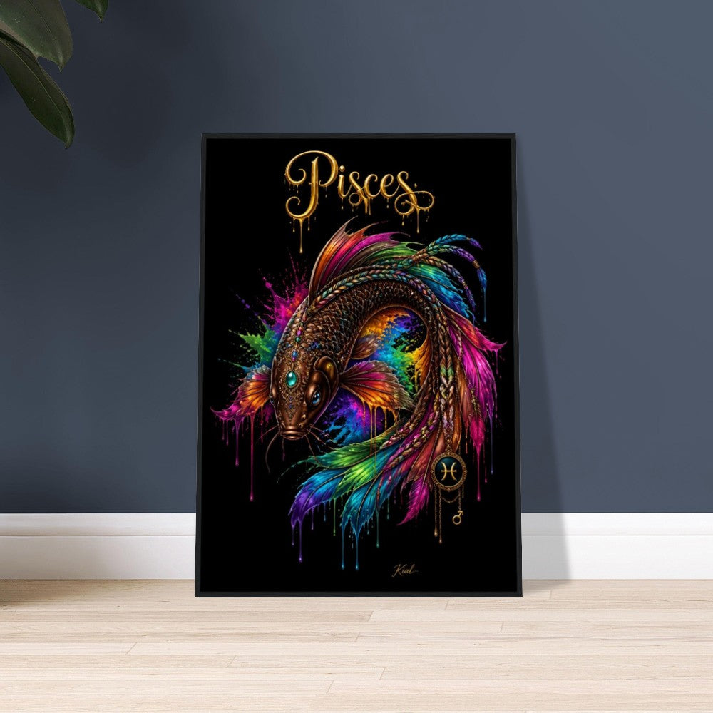 Pisces Neon Zodiac Koi Poster, Colorful Wall Art, Artistic Astrology Canvas, Zodiac Gift for Him, Danish Art Studio