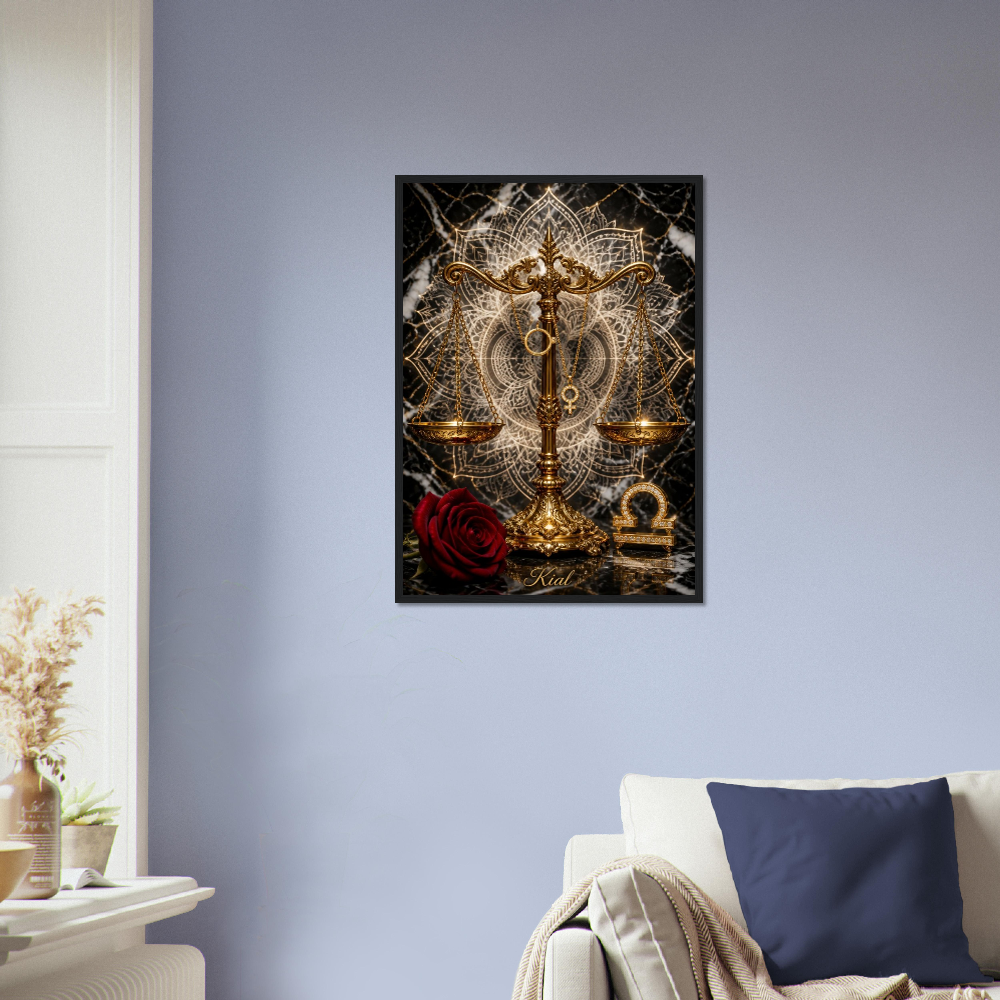 Libra Zodiac Scales Poster, Gold Wall Art, Astrology Canvas, Scales Portrait, Zodiac Gift for Her, Danish Art Studio