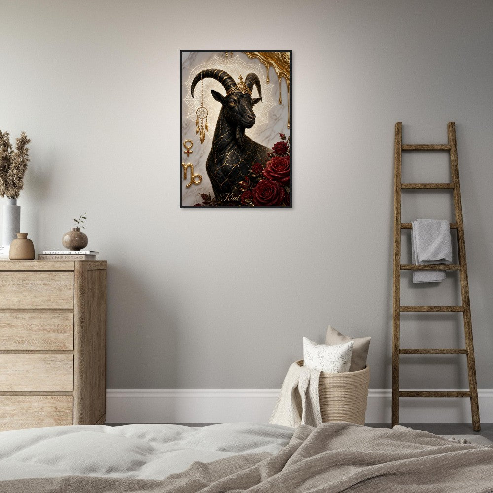 Capricorn Zodiac Goat Poster, Gold Wall Art, Astrology Canvas, Goat Portrait, Zodiac Gift for Her, Danish Art Studio