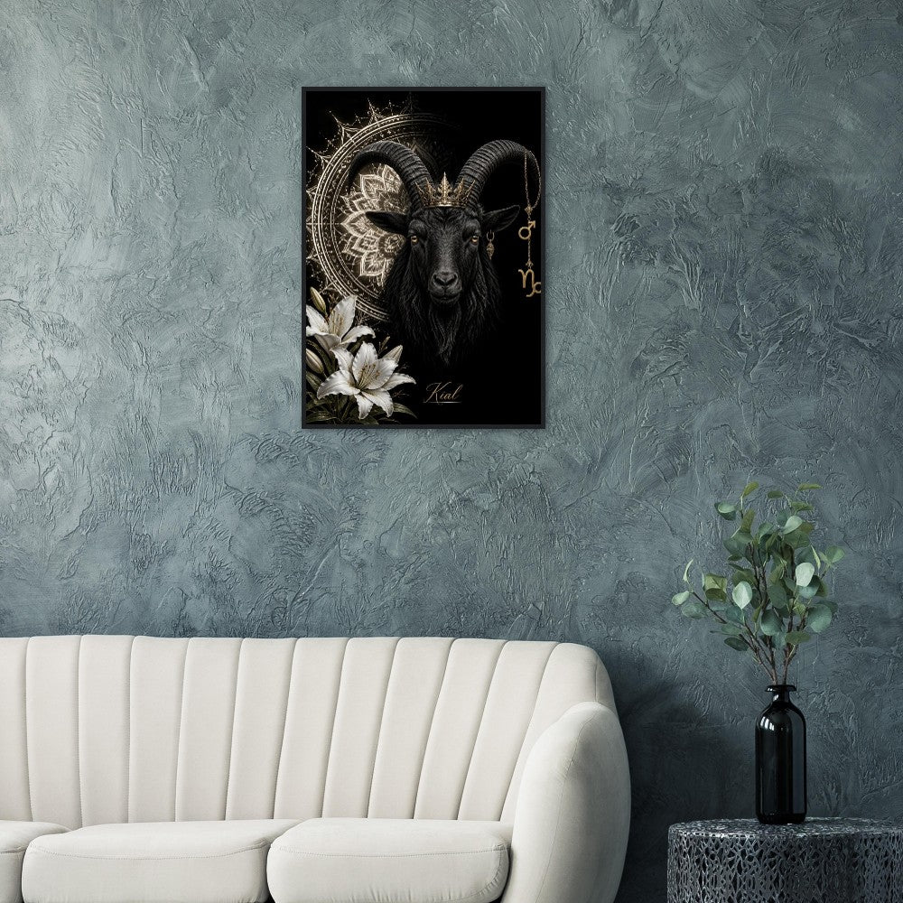 Capricorn Zodiac Goat Poster, Gold Wall Art, Astrology Canvas, Goat Portrait, Zodiac Gift for Him, Danish Art Studio