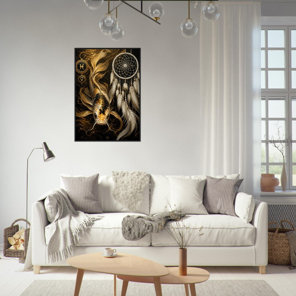 Pisces Zodiac Koi Poster, Gold Wall Art, Astrology Canvas, Koi Portrait, Zodiac Gift for Her, Danish Art Studio
