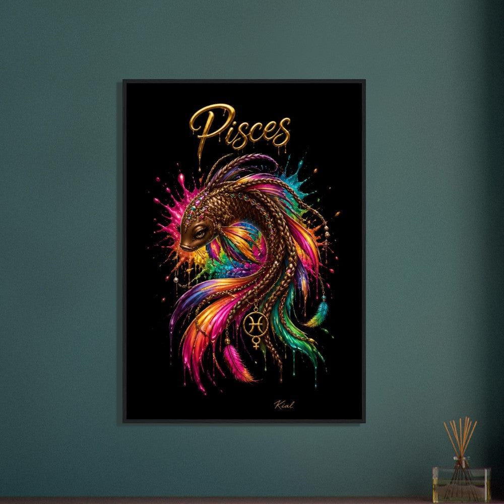 Pisces Neon Zodiac Koi Poster, Colorful Wall Art, Artistic Astrology Canvas, Zodiac Gift for Her, Danish Art Studio
