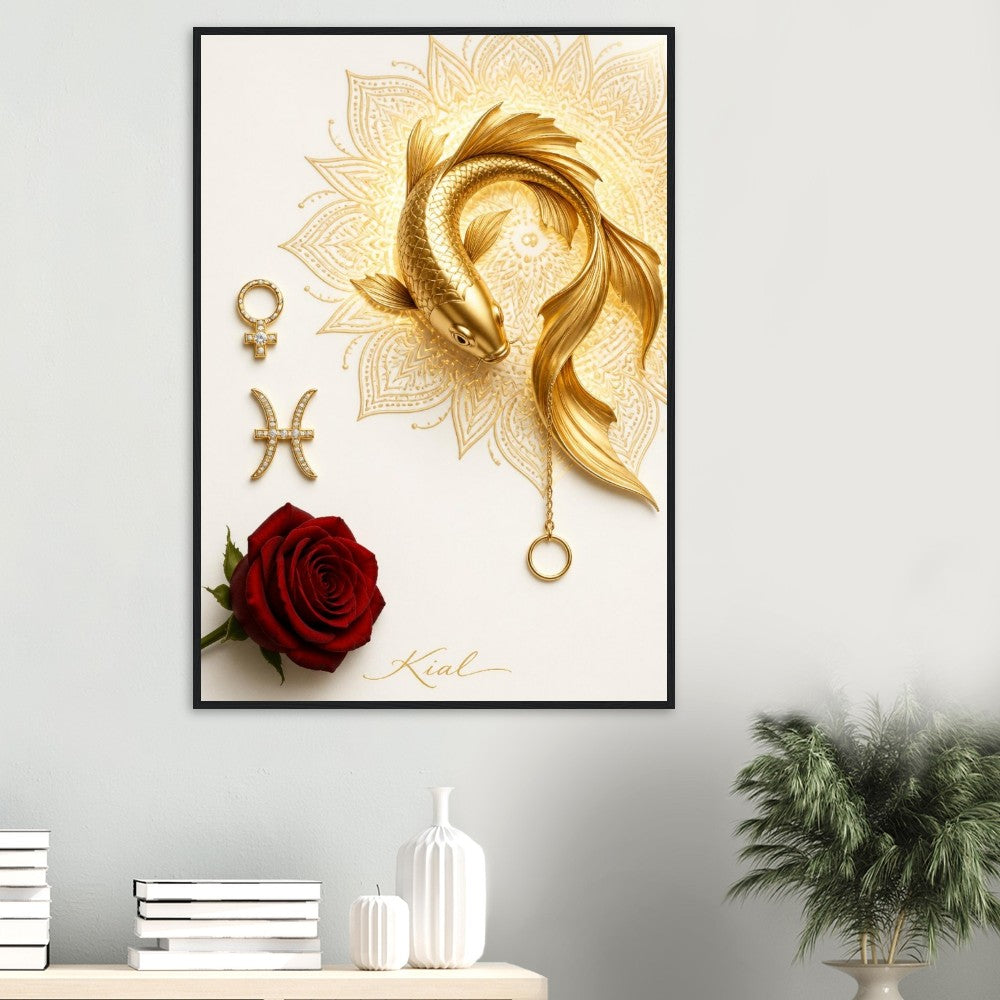 Pisces Zodiac Koi Poster, Gold Wall Art, Astrology Canvas, Koi Portrait, Zodiac Gift for Her, Danish Art Studio