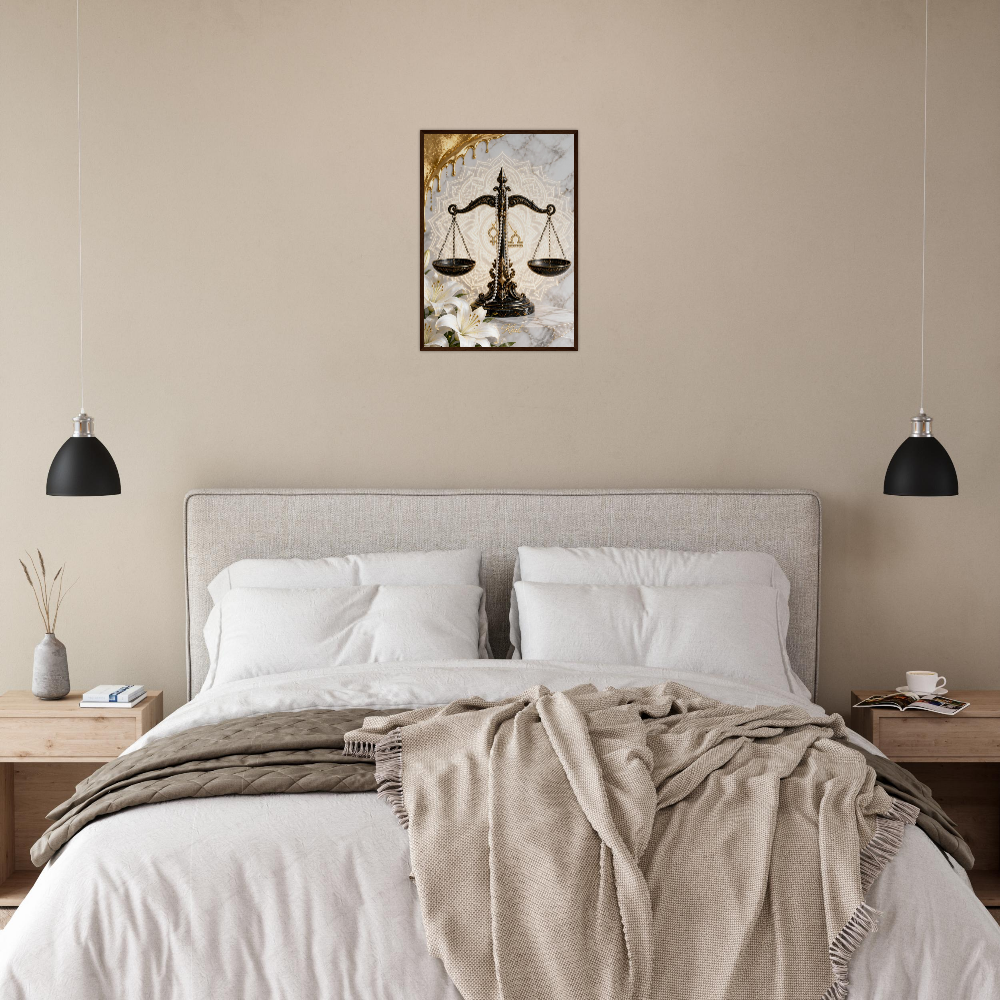 Libra Zodiac Scales Poster, Gold Wall Art, Astrology Canvas, Scales Portrait, Zodiac Gift for Her, Danish Art Studio