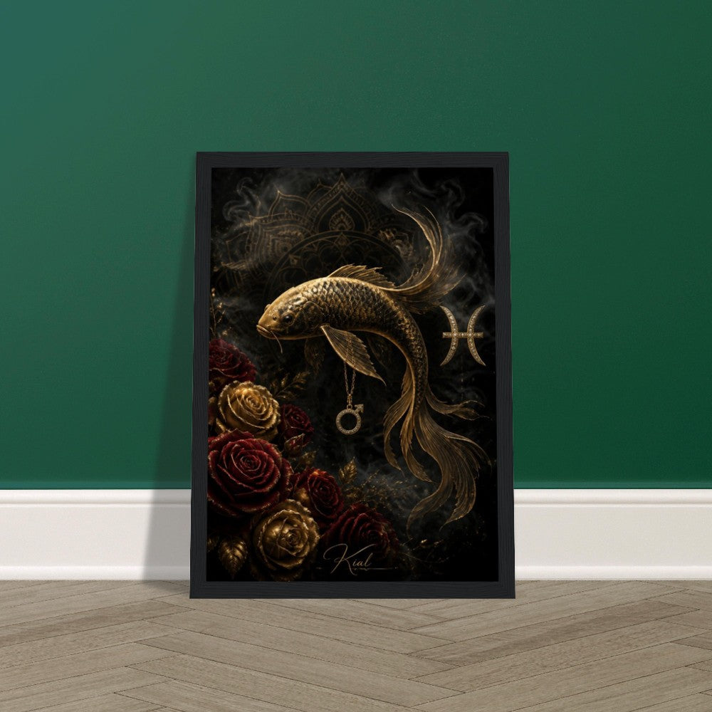 Pisces Zodiac Koi Poster, Gold Wall Art, Astrology Canvas, Koi Portrait, Zodiac Gift for Him, Danish Art Studio
