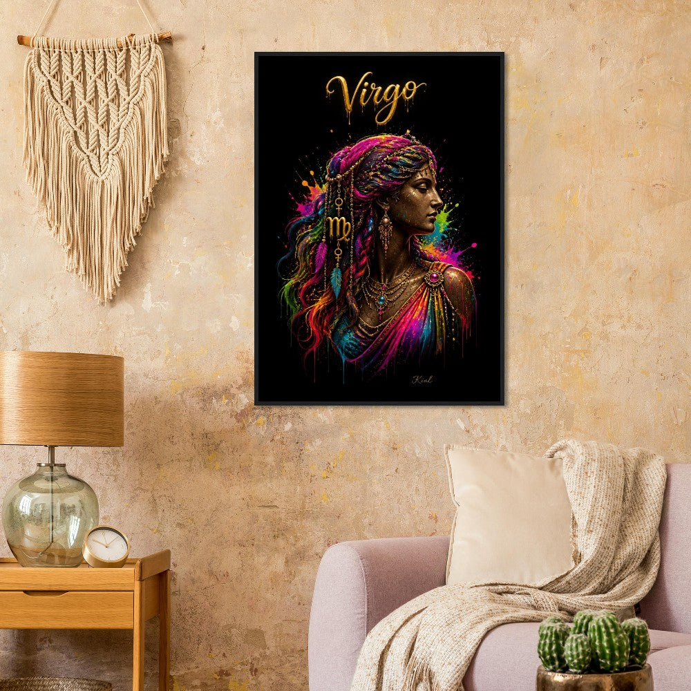 Virgo Neon Zodiac Maiden Poster, Colorful Wall Art, Artistic Astrology Canvas, Zodiac Gift for Her, Danish Art Studio