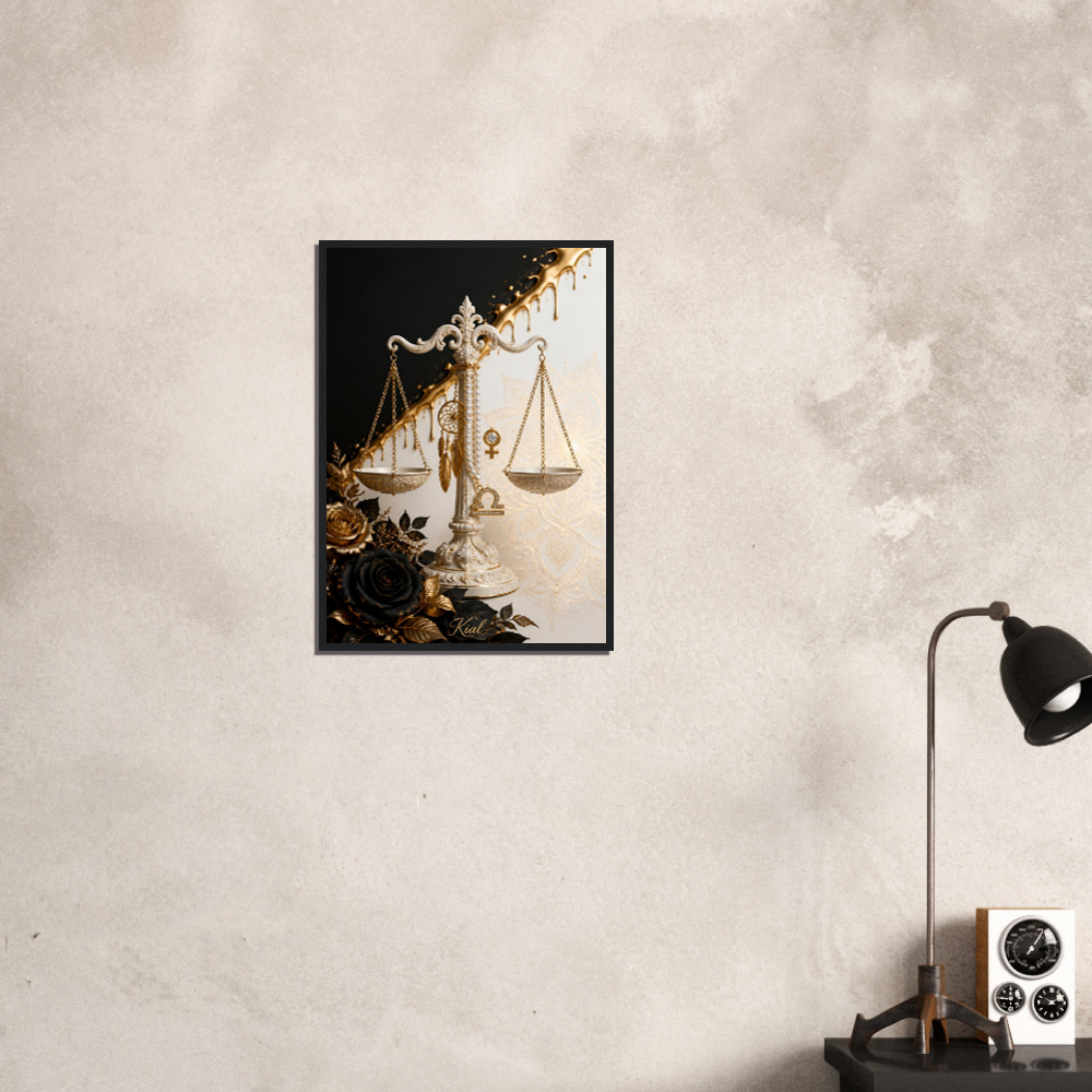 Libra Zodiac Scales Poster, Gold Wall Art, Astrology Canvas, Scales Portrait, Zodiac Gift for Her, Danish Art Studio