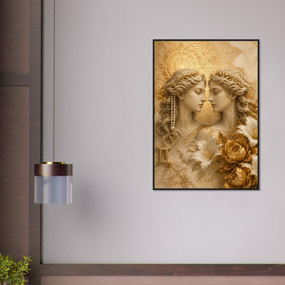 Gemini Zodiac Twins Poster, Gold Wall Art, Astrology Canvas, Twins Portrait, Zodiac Gift for Her, Danish Art Studio