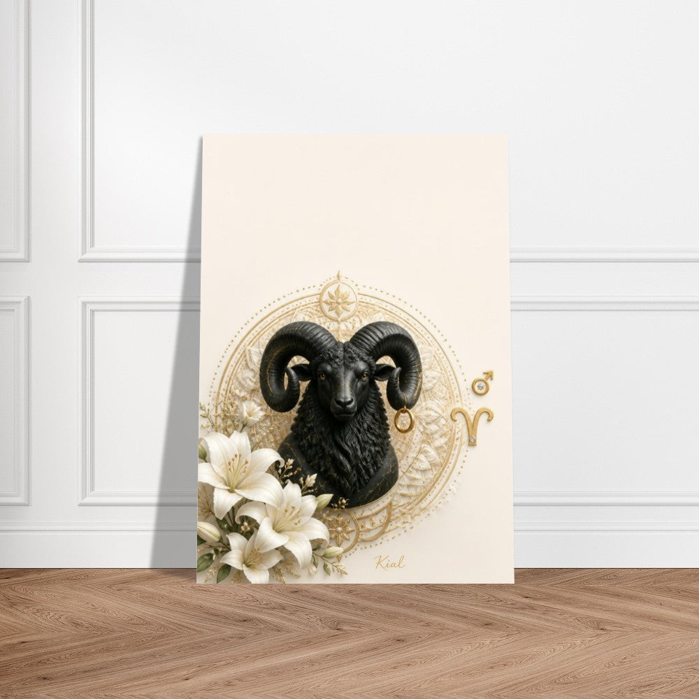 Aries Zodiac Ram Poster, Gold Wall Art, Astrology Canvas, Ram Portrait, Zodiac Gift for Him, Danish Art Studio