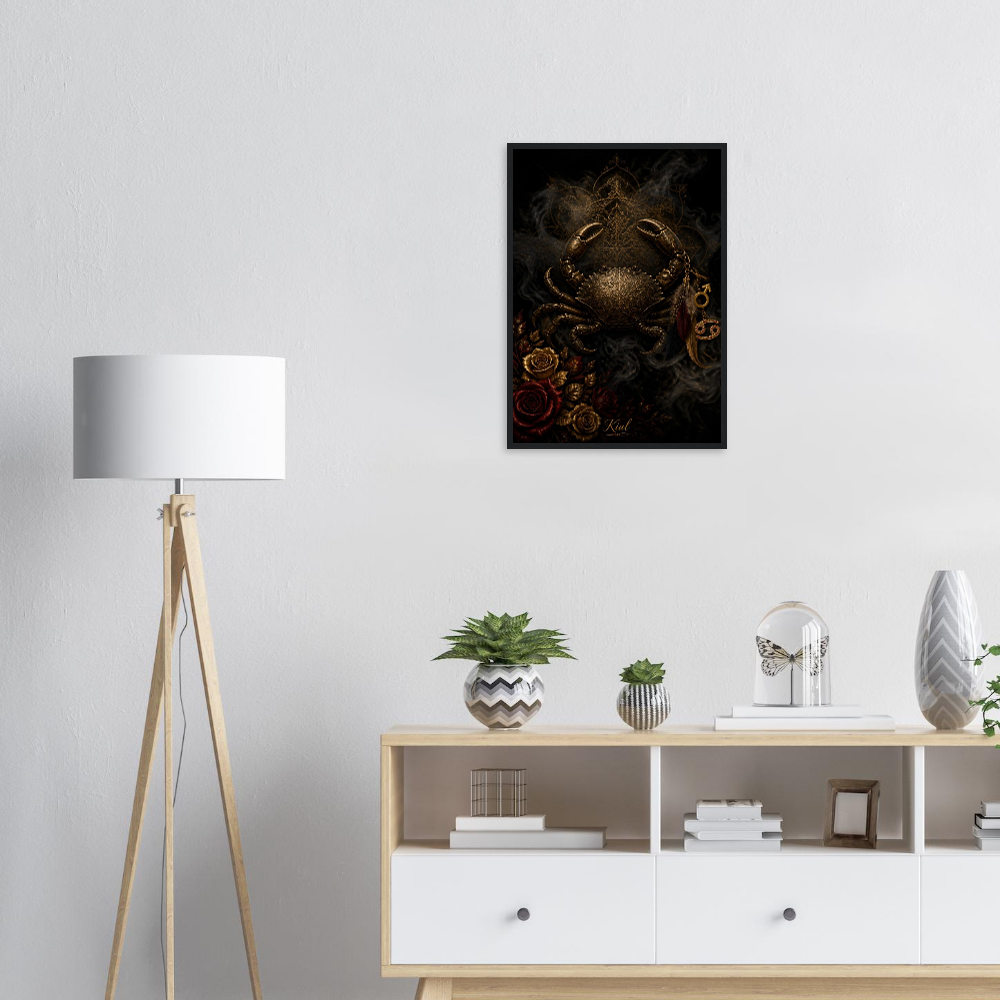 Cancer Zodiac Crab Poster, Gold Wall Art, Astrology Canvas, Crab Portrait, Zodiac Gift for Him, Danish Art Studio