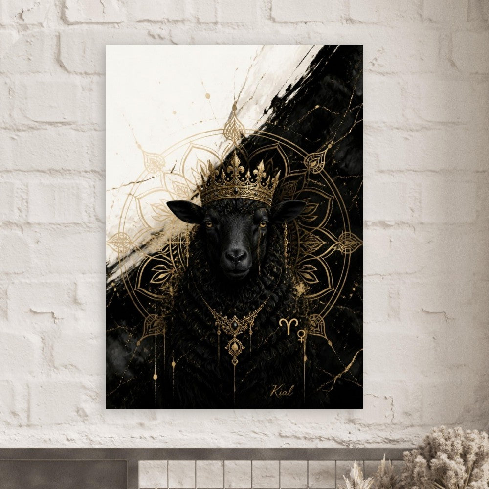 Aries Zodiac Ram Poster, Gold Wall Art, Astrology Canvas, Ram Portrait, Zodiac Gift for Her, Danish Art Studio