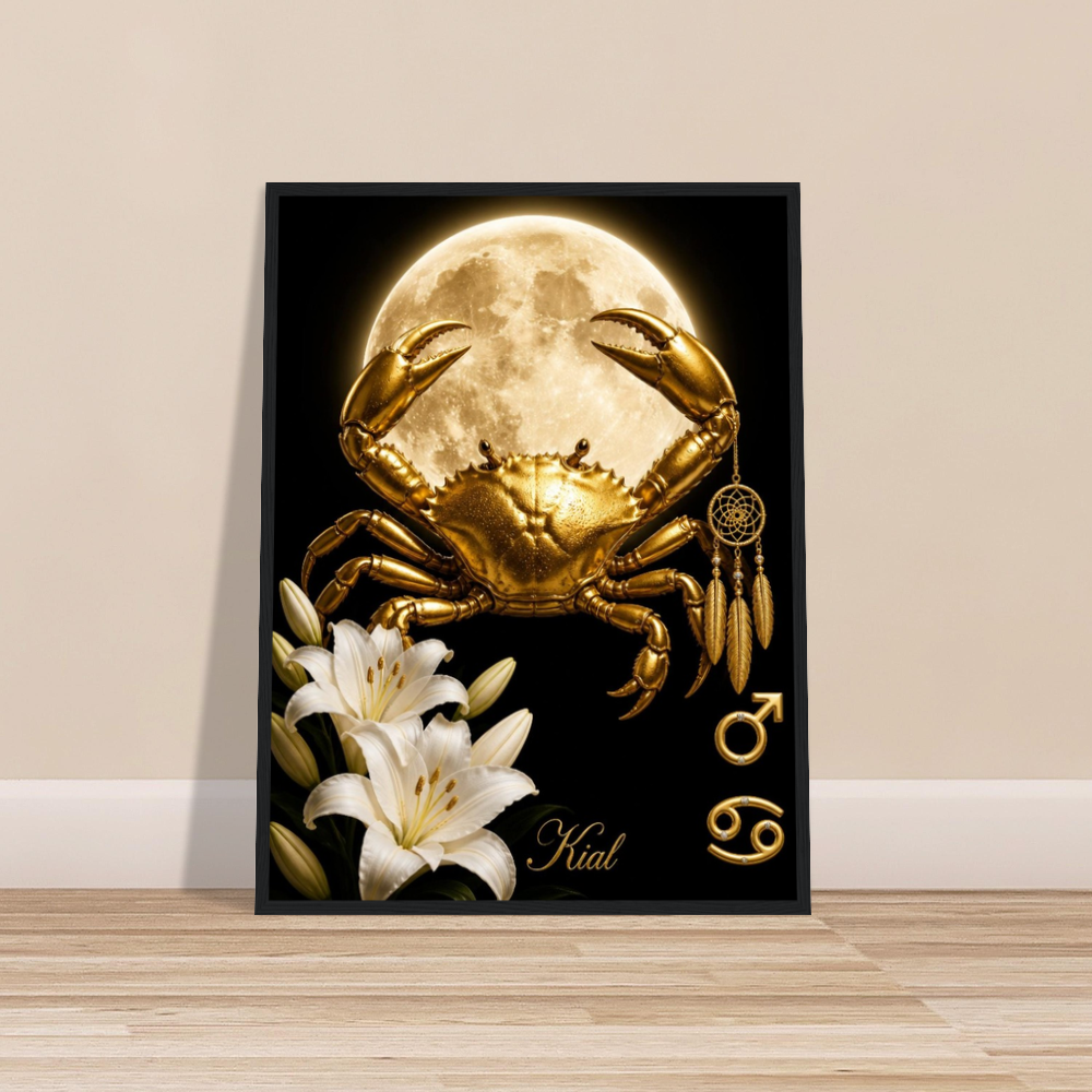 Cancer Zodiac Crab Poster, Gold Wall Art, Astrology Canvas, Crab Portrait, Zodiac Gift for Him, Danish Art Studio