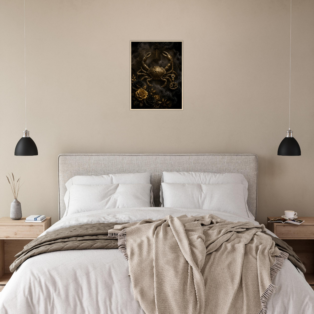 Cancer Zodiac Crab Poster, Gold Wall Art, Astrology Canvas, Crab Portrait, Zodiac Gift for Her, Danish Art Studio
