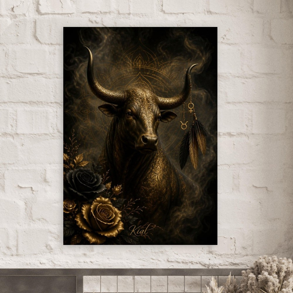 Taurus Zodiac Bull Poster, Gold Wall Art, Astrology Canvas, Bull Portrait, Zodiac Gift for Her, Danish Art Studio