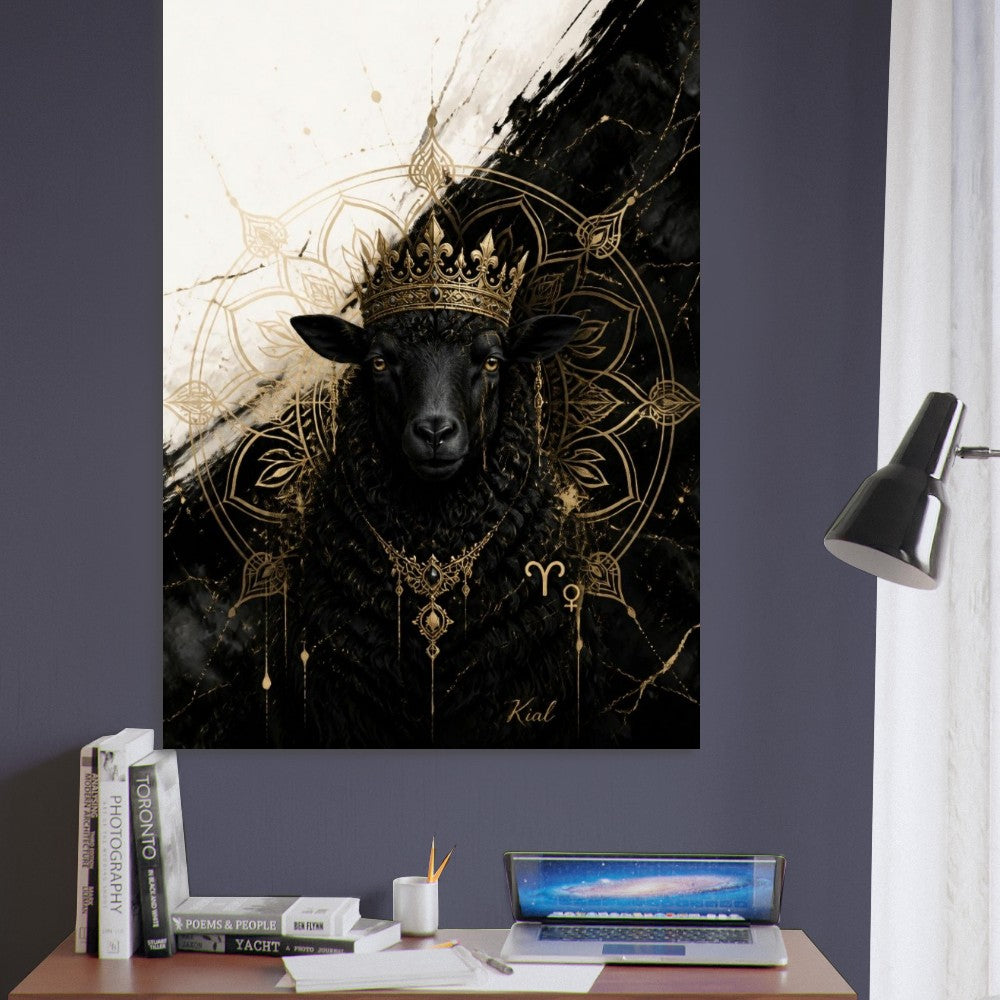 Aries Zodiac Ram Poster, Gold Wall Art, Astrology Canvas, Ram Portrait, Zodiac Gift for Her, Danish Art Studio