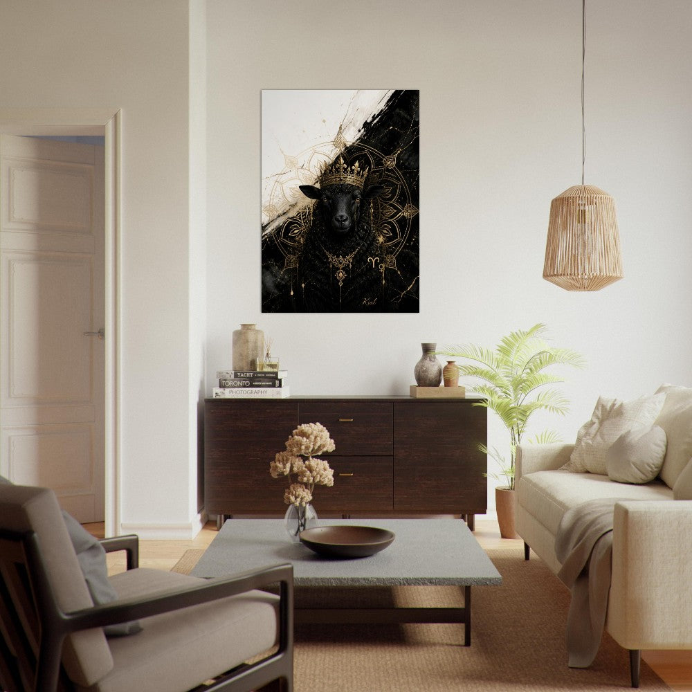 Aries Zodiac Ram Poster, Gold Wall Art, Astrology Canvas, Ram Portrait, Zodiac Gift for Her, Danish Art Studio